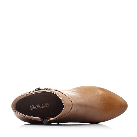 BELLE/百丽冬季专柜同款棕色油皮羊皮女靴3EK59DD5