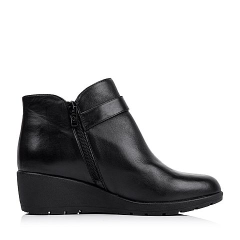 BELLE/百丽冬专柜同款黑牛皮革女短靴3X350DD5