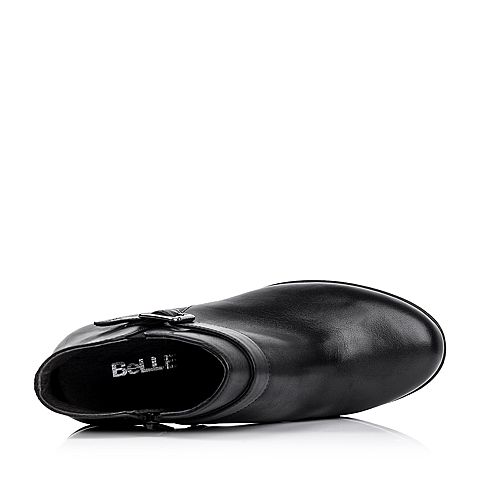 BELLE/百丽冬专柜同款黑牛皮革女短靴3X350DD5
