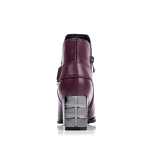 BELLE/百丽冬专柜同款时尚通勤牛皮革女短靴P7K1DDD5