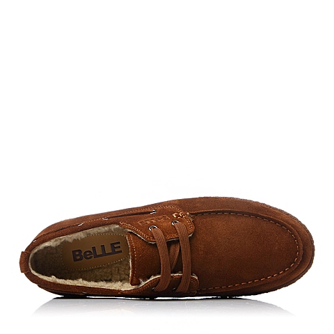 BELLE/百丽冬季红棕色二层牛皮男单鞋L8938DM5