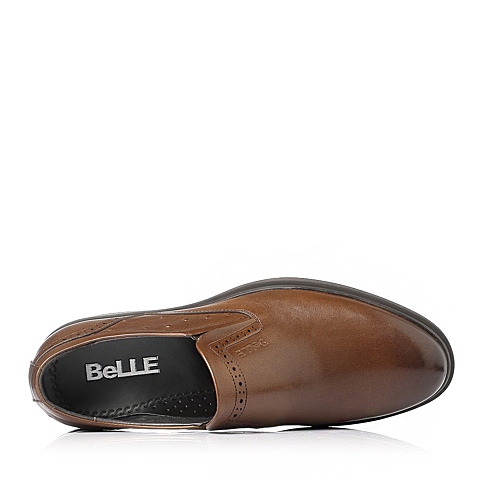 BELLE/百丽冬季棕色商务牛皮男单鞋OB609DM5