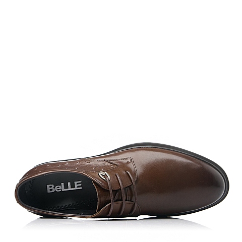 BELLE/百丽冬季棕色时尚商务休闲牛皮男单鞋OB865DM5