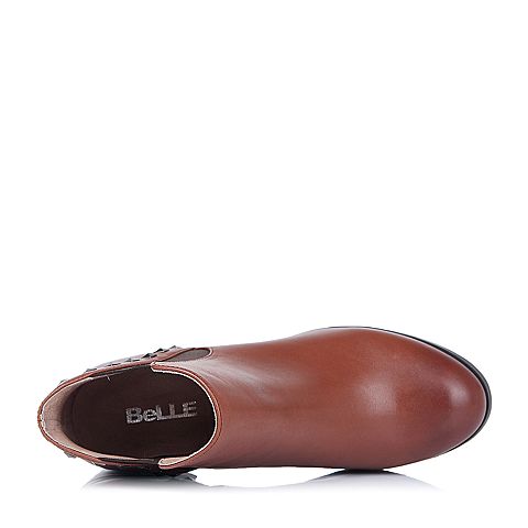 BELLE/百丽冬季专柜同款棕色小牛皮女短鞋BJH20DD5