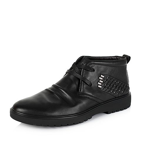 BELLE/百丽冬季专柜同款黑色牛皮男休闲靴3XF01DD5