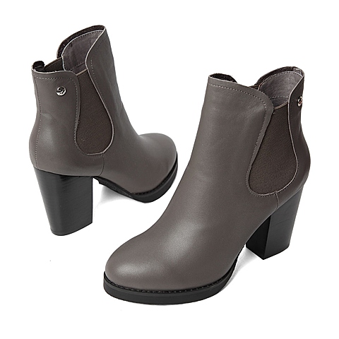 BELLE/百丽冬季专柜同款灰色牛皮革女靴P8A1DDD5 专柜1