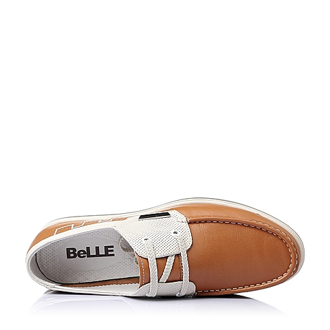 BELLE/百丽春季专柜同款黄/米白打蜡牛皮时尚平跟男休闲鞋3RF01BM5
