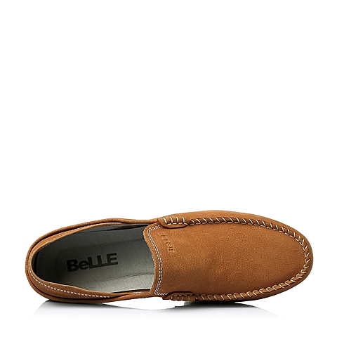 BELLE/百丽夏季专柜同款土黄色牛皮休闲男单鞋3RT01BM5