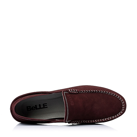 BELLE/百丽夏季专柜同款酒红色牛皮休闲男单鞋3RT01BM5