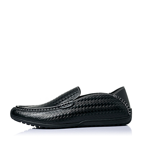 BELLE/百丽夏季专柜同款黑色牛皮时尚休闲男单鞋3TK01BM5