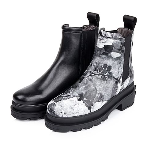 百丽精品BELLE冬专柜同款潮流型格牛皮革女短靴MRF40DD5