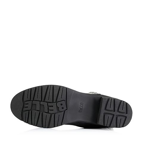 BELLE/百丽冬专柜同款简约黑软牛皮革女长靴(绒里）BCV87DC5
