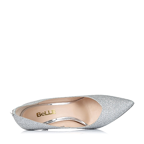 BELLE/百丽秋专柜同款银优雅大方亮片布女单鞋BIZ01CQ5