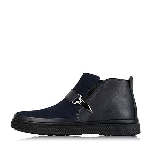 BELLE/百丽冬季专柜同款蓝色二层牛皮男靴(毛里)3XJ01DD5
