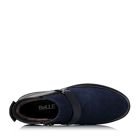 BELLE/百丽冬季专柜同款蓝色二层牛皮男靴(毛里)3XJ01DD5