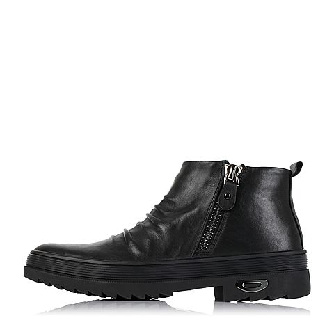 BELLE/百丽冬季专柜同款黑色光面小牛皮男休闲靴3YX01DD5