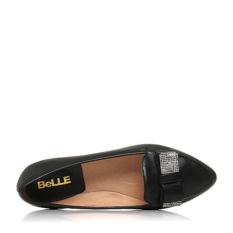 BELLE/百丽春季专柜同款黑色绵羊皮女单鞋BDL21AQ5