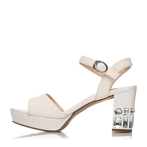 BELLE/百丽夏季专柜同款白色漆皮牛皮女凉鞋3N1A8BL5