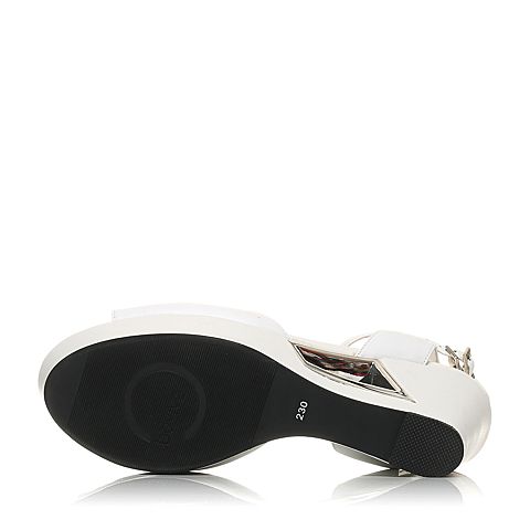 BELLE/百丽精品夏季专柜同款白色软牛皮女凉鞋MGMB3BL5