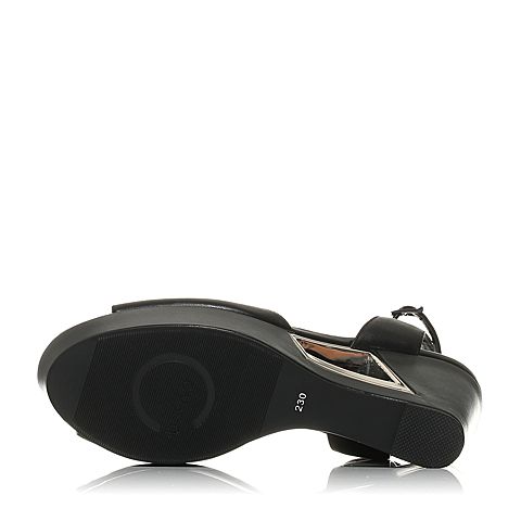 BELLE/百丽精品夏季专柜同款黑色牛皮女凉鞋MGMB3BL5