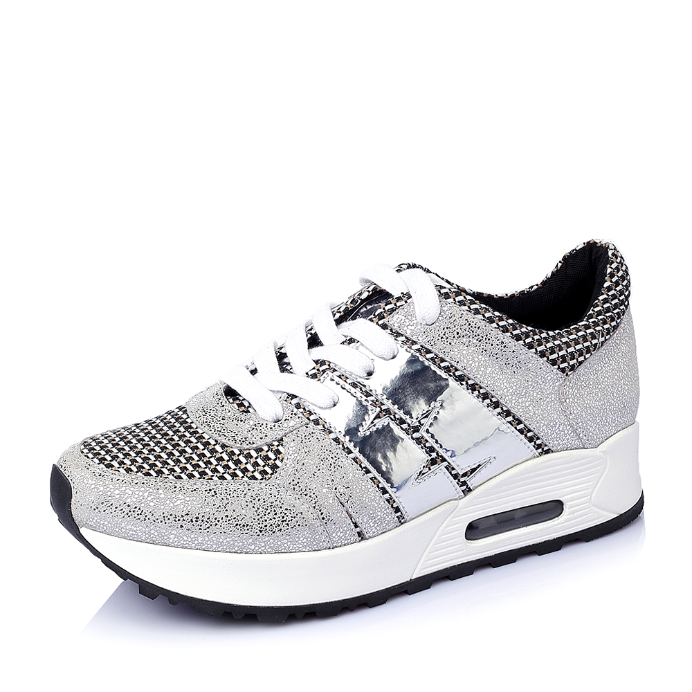 BELLE/百丽春季银色布纹超纤时尚休闲女单鞋Q-99HAM6