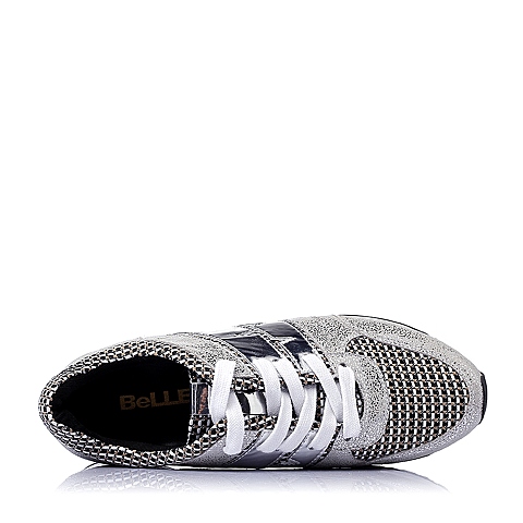 BELLE/百丽春季银色布纹超纤时尚休闲女单鞋Q-99HAM6