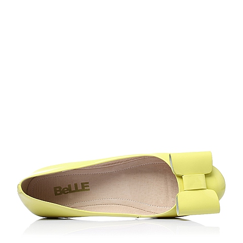 BELLE/百丽春季黄色时尚甜美优雅漆牛皮革女单鞋61607AQ6