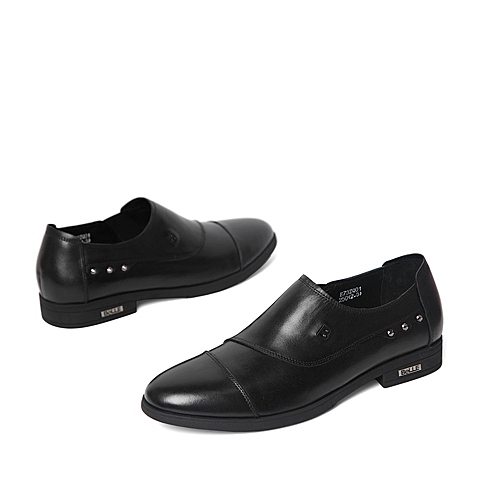 BELLE/百丽春季专柜同款黑色牛皮革男皮鞋3ZQ01AM6