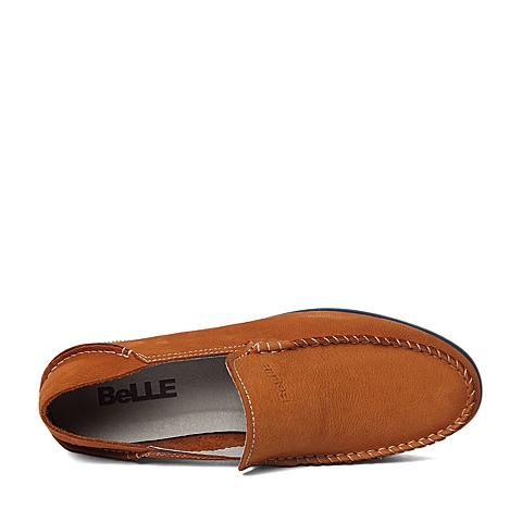 BELLE/百丽春季专柜同款土黄色磨砂牛皮革男单鞋4JM01AM6