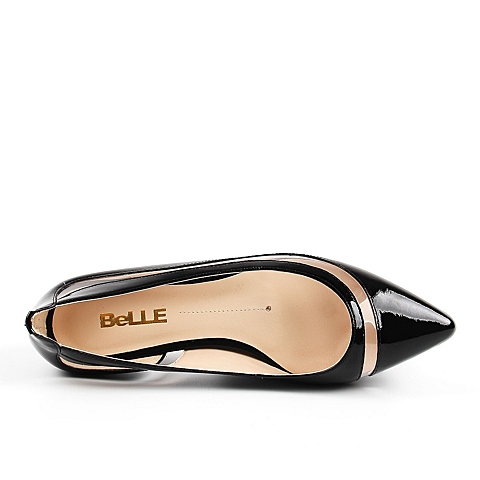 BELLE/百丽春季专柜同款黑/白色漆皮牛皮女单鞋BDUA2AQ6