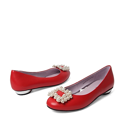 BELLE/百丽春季专柜同款红色小牛皮女皮鞋BDG03AQ6