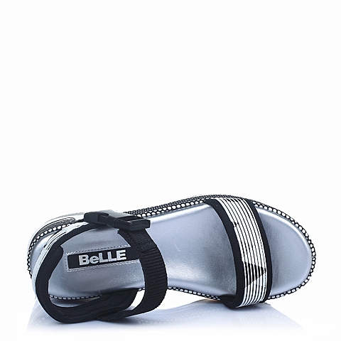 BELLE/百丽夏专柜同款黑/黑白织物运动风女凉鞋BKF31BL6