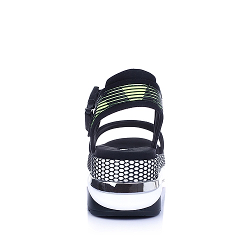 BELLE/百丽夏专柜同款绿黑/黑织物运动风女凉鞋BKF31BL6