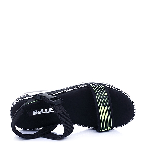 BELLE/百丽夏专柜同款绿黑/黑织物运动风女凉鞋BKF31BL6