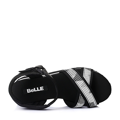 BELLE/百丽夏专柜同款黑白/黑色织物运动风女凉鞋BHEA3BL6