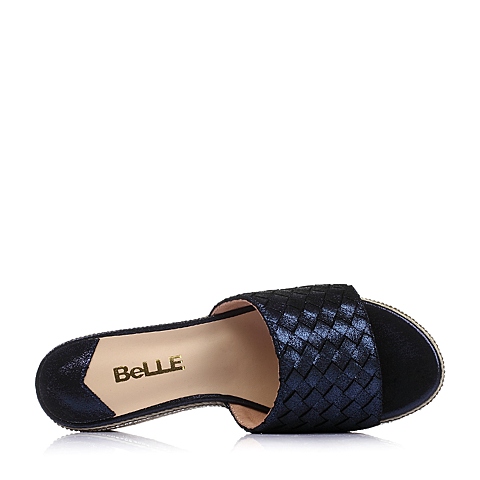 Belle/百丽2016夏季专柜同款深兰贴膜编织人造革女鞋FUA9DBT6 专柜1