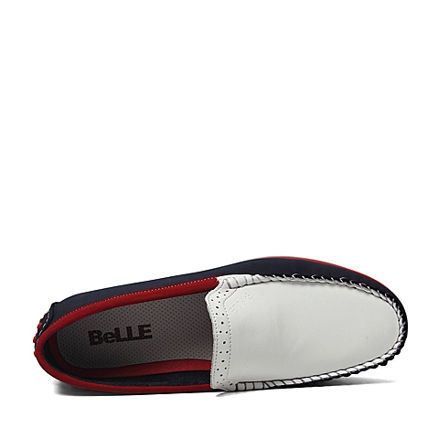 BELLE/百丽夏季专柜同款白色/蓝色磨砂牛皮男休闲鞋4LL02BM6