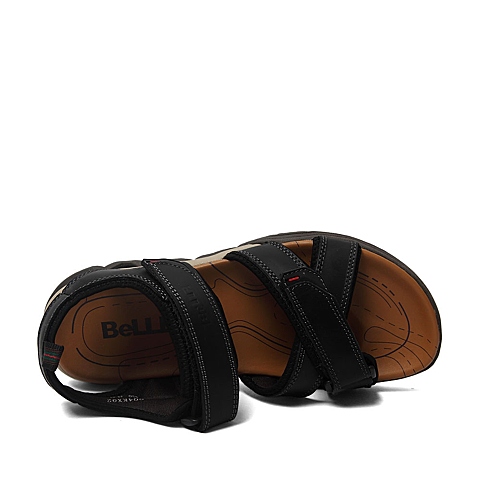 BELLE/百丽夏季专柜同款黑色牛皮男凉鞋4KX02BL6