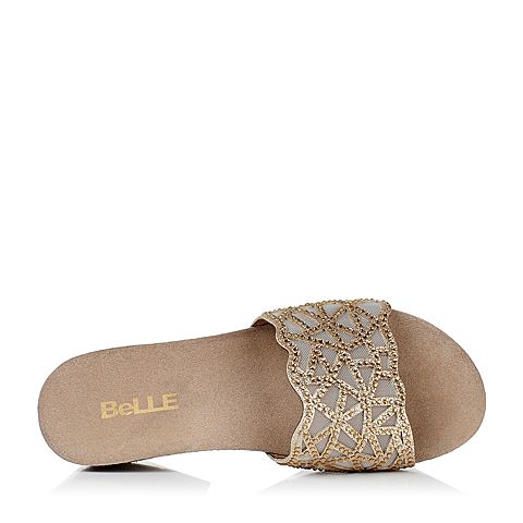 BELLE/百丽夏季专柜同款金色成型帮面女凉鞋3E3C7BT6