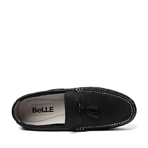 BELLE/百丽夏季专柜同款黑色荔纹牛皮革男皮鞋B2S06BM6