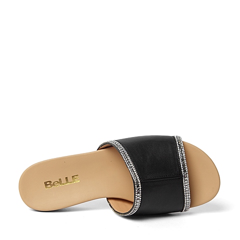 BELLE/百丽夏季专柜同款黑色牛皮革女凉鞋3DSF3BT6
