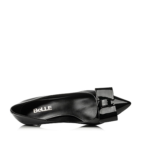 BELLE/百丽秋专柜同款黑漆皮牛皮优雅通勤女单鞋BGAD5CQ6