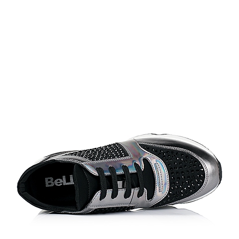 BELLE/百丽秋专柜同款黑/灰弹力布休闲运动风女单鞋BIM27CM6