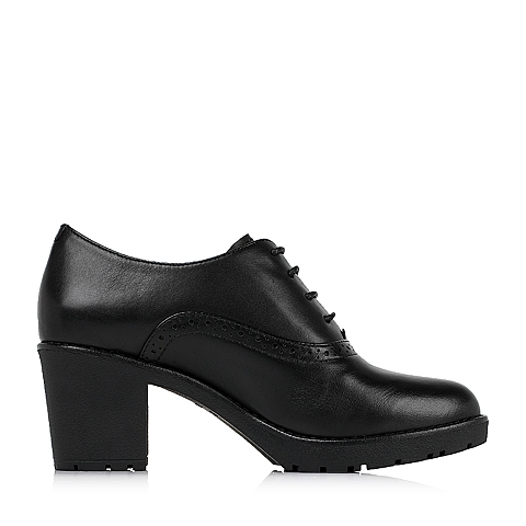 BELLE/百丽秋专柜同款黑油皮牛皮经典复古女单鞋BIP23CM6