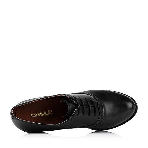 BELLE/百丽秋专柜同款黑油皮牛皮经典复古女单鞋BIP23CM6