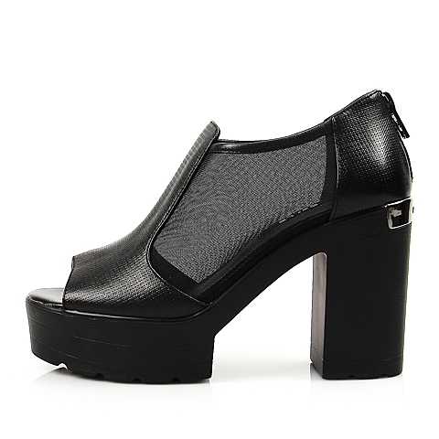 BELLE/百丽夏季专柜同款黑网布女凉鞋BIU30BL6