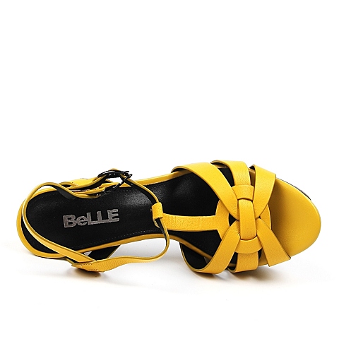 BELLE/百丽夏季专柜同款黄山羊皮革女凉鞋LG34DBL6