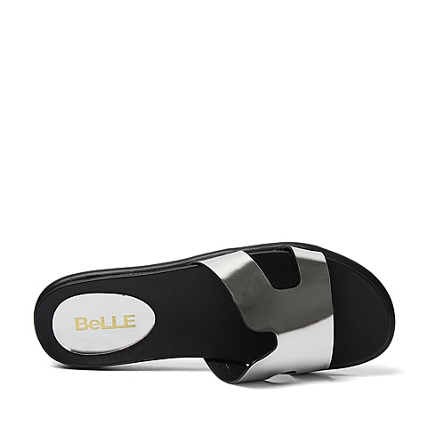BELLE/百丽夏季专柜同款银色人造革女凉鞋Q4X1DBT6