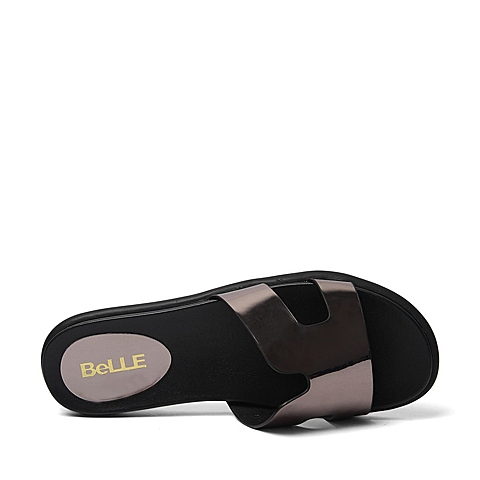 BELLE/百丽夏季专柜同款深灰色人造革女凉鞋Q4X1DBT6