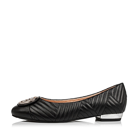 BELLE/百丽秋专柜同款黑羊皮经典复古女单鞋BJN12CQ6